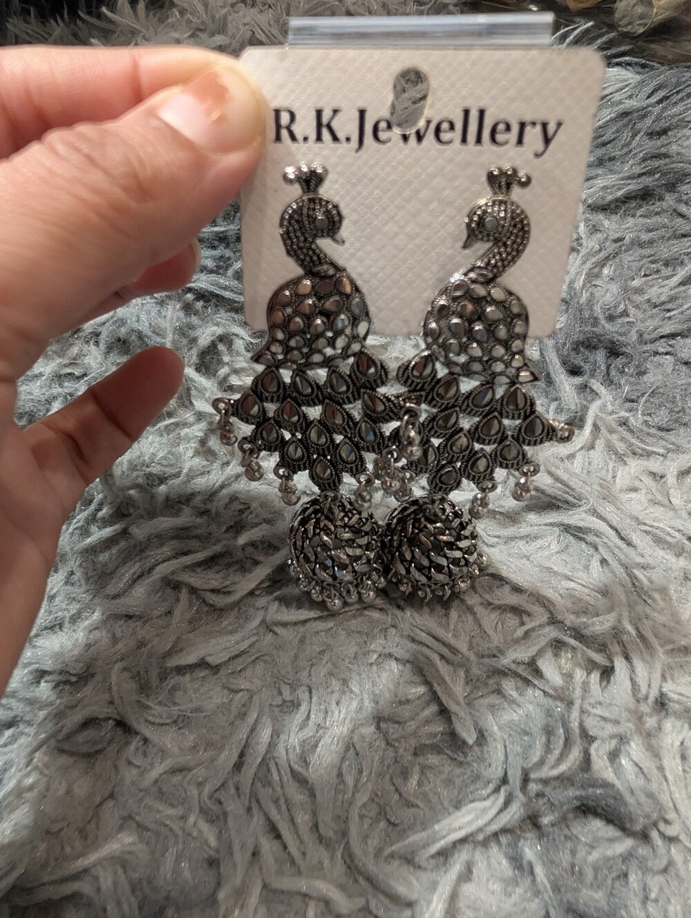 Silver Peacock Drop Earrings